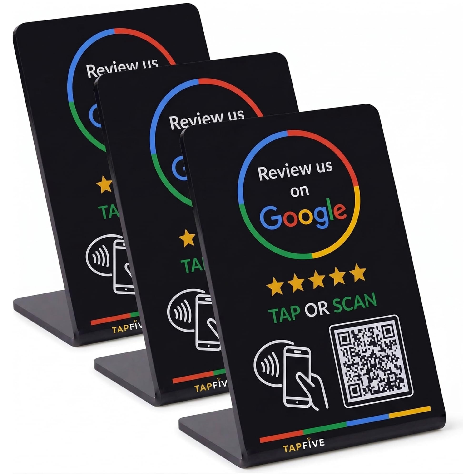 Three black Google review displays