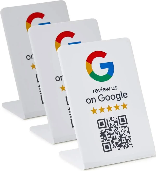 Three white Google review displays